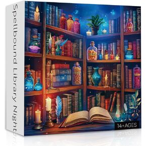 Vintage Book Puzzles for Adults 1000 Pieces, Magic Library Bookshelf Jigsaw Puzzle, Challenging Art Hard Puzzles as Home Decor