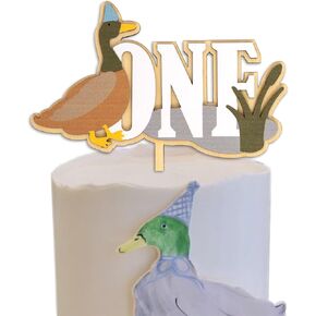 One Lucky Duck Cake Topper - Mallard Duck Theme First Birthday Cake Topper, 1st Birthday Party Wooden Decorations (duck cake topper)