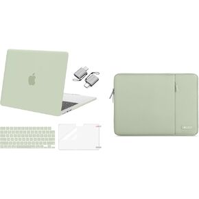 MOSISO Compatible with MacBook Air 13.6 inch Case 2022-2024 A2681 M2, Plastic Hard Case&Vertical Sleeve Bag with Pocket&Keyboard Skin&Screen Protector&Type C Adapter 2 Pack, Sage Green