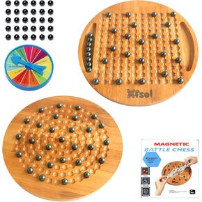 Magnetic Wooden Chess Set, Magnetic Chess Game with Hard Wooden Chess Board and 30 Pcs Magnet Balls, Travel Board Game for Family Party Games Eith 2+ Players