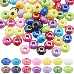 SUNNYCLUE 1 Box 100Pcs 10 Colors Flat Round Acrylic Beads Abacus Beads Large Hole Acrylic Bulk Oblate Colorful Separated 14mm Lentil Bead for Jewelry Making DIY Earring Bracelet Decoration Crafts