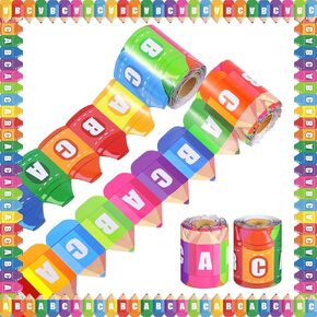 65.6Ft Back to School Bulletin Board Border, 2 Rolls Colorful Pencil Trim Border Non-Stick Crayon Border Roll for Classroom Chalkboard Bulletin Board Wall Window Door Decor