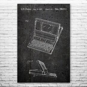 Laptop Computer Poster Print, Repair Shop Art, Programmer Gift, Computer Science Art, Computer Blueprint, Vintage Laptop Dark Concrete (11 inch x 14 inch)