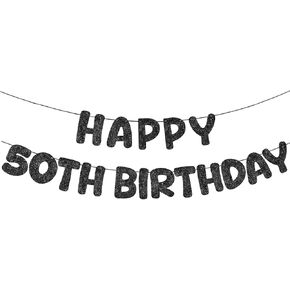 Fulmoon Pre Strung Happy 50th Birthday Banner Glitter 50 Birthday Party Banner 11.5 ft 50 Birthday Party Decorations 50th Birthday Party Garlands Bunting Sign Photo Props(Navy Blue)