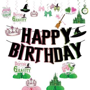 Witch Birthday Party Decorations Pink and Green Witch Decorations Movie Theme Happy Birthday Banner Honeycomb Table Centerpieces for Halloween Witch Movie Bday Party Decor