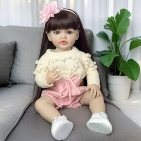 22 Inch Lifelike Reborn Toddler Baby Dolls Girl Full Body Realistic Adorable Reborn Girl with Long Hair for Birthday Gifts