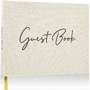 Wedding Guest Book, Polaroid Guest Book for Wedding Reception and Baby Shower with Photo Corners Stickers & Gold Pen & Table Sign 9" X 7" Linen Cover 100 Pages - Blank & Lined Thick Paper