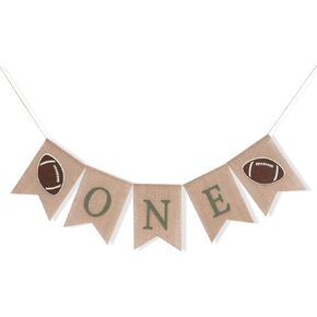 Football One Birthday Burlap Banner - First Year Down Sports Party Decorations,Football 1st Birthday High Chair Banner,Football Boys Birthday Photo Props,Party Burlap Highchair Banner
