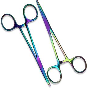 Kelly Forceps 5.5" Rainbow Set Straight & Curved - Crafting Clamps, Stainless Steel - Multicolor Kelly Clamps for DIY Enthusiasts & Crafters (Kelly Forceps Straight & Curved 5.5 Inches)