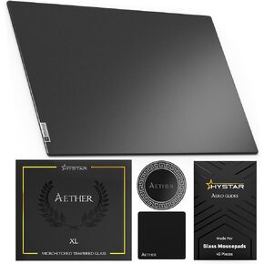 Hystar Aether Glass Gaming Mousepad | Micro-Etched Tempered Glass | Quiet, Ultra-Fast Glide | Full Anti-Slip Silicone Backing (Black, 19.3L x 16.5W inches)