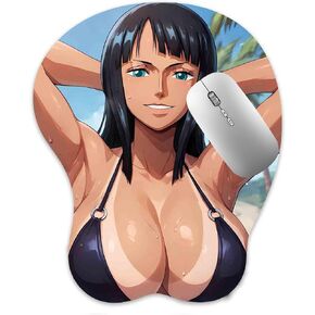 3D Mouse Pad Oppai Mousepad with Soft Gel Wrist Rest Anime Manga Gaming Boob pad Anti-Slip Mouse Mat (Robi 24)