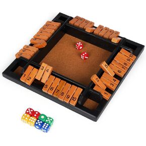 Shut The Box Dice Game, 1-4 Players Wooden Family Board Math Game with 12 Dice ，Pub Strategy Dice Game for Adults Classic Tabletop Educational Game for Family, Classroom, Home