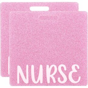 2 Pcs Nurse Badge Buddy Pink Glitter Nursing Name Tag Card Acrylic Horizontal ID Sleeve Identification Badge Holder for Resident Nurses Aesthetic Hospital Clinic