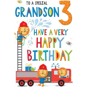 Regal Publishing Juvenile Birthday Card Age 3 Grandson - 9 x 6 inches, Black|red|White|Green|Blue