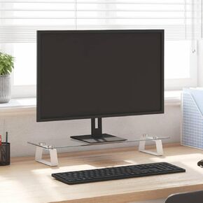 Sleek Monitor Stand for Enhanced Comfort, Modern Design with Ergonomic Height Adjustment, White Tempered Glass and Metal