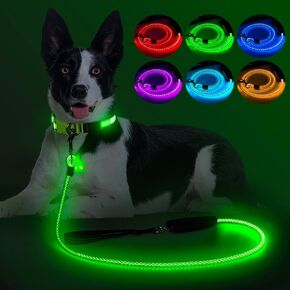 Light Up Dog Leash, YFbrite Glow in The Dark Leashes with 13 Lighting Modes, Rechargeable Dog Lights for Night Walking for Small Medium Large Dogs (Multi-Color-1, 5FT (150cm))