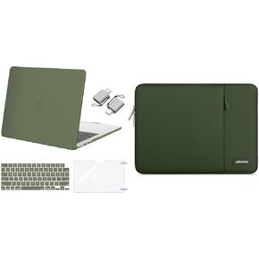 MOSISO Compatible with MacBook Air 13 inch Case 2024 2023 2022 M3 A3113 M2 A2681 Touch ID, Plastic Hard Shell&Keyboard Cover&Screen Film&Type C Adapter&Polyester Vertical Case with Pocket, Army Green