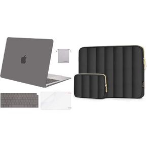 MOSISO Compatible with MacBook Air 13 inch Case 2022-2018 A2337 M1 A2179 A1932, Plastic Hard Shell&Keyboard Cover&Screen Film&Storage Bag&Vertical Rectangle Carrying Bag with Small Case, Gray&Black