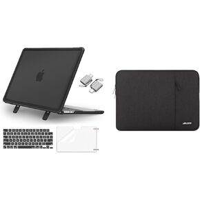 MOSISO Compatible with MacBook Air 13.6 inch Case 2022-2024 M3 A3113 M2 A2681 Touch ID, Heavy Duty Shockproof Plastic Hard Case with Fold Kickstand&Keyboard Cover&Screen Protector&Type C&Bag, Black