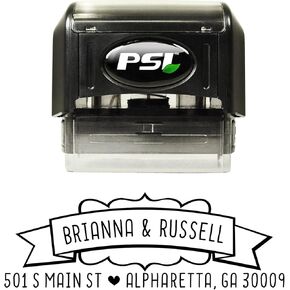 Custom Address Stamp for Wedding Invitation Envelopes, PSI Self Inking Return Address Rubber Stamper Pre-Inked with Black Ink, Unique Banner Design