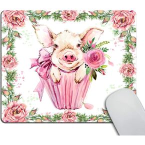 Smooffly Cute Pig Computer Mouse Pad,Watercolor Floral Office Accessories Non-Slip Rubber Comfortable Customized Gaming Mousepad