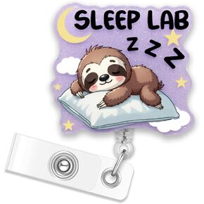 ERHACHAIJIA Sleep Lab Retractable Glitter Badge Reel with Clip, Cute Sloth Gifts for Sloth Lover Nurse, Sleep Tech Gifts for Sleep Technologist Sleep Medicine Specialist Registered Sleep Technologist