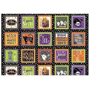 Cotton Fabric Glow-O-Ween Halloween Scenic 7 inch Square Boxes 12965G-12 by The 24" x 44" Panel