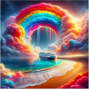 FHBUBPUP 5D Rainbow Beach Diamond Painting Kits for Adults, Scenery Diamond Art Kits for Beginners, 5D DIY Full Drill Round Diamond Dot Gem Art, Craft Gift Suitable for Home Wall Decoration 12×12Inch