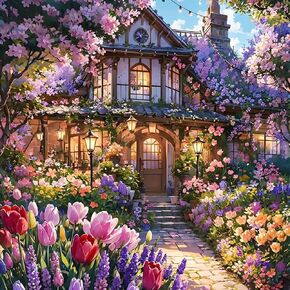 Ekuxom Flower Diamond Art Kits for Adults, 5D House Diamond Painting for Adults Beginners, DIY Full Round Drill Gem Art Diamond Dots for Gift Home Wall Decor 14x14inch
