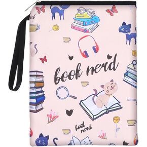 Waterproof Book Sleeve, Just One More Chapter Book Covers with Zipper and Front Pocket Washable Books Protector for Readers Lovers Gifts Books Accessories for Travel(Pink)