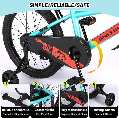 دراجة الأطفال الأنيقة للأعمار من 4 إلى 9 سنوات-رحلة سهلة التجميع آمنة ومستقرة ، عجلات من 16 إلى 18 بوصة ، ألوان نابضة بالحياة ، تشمل عجلات التدريب in Kuwait
