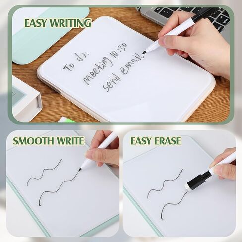 2 PCS سطح المكتب الزجاجية الصغيرة مع حامل قابلين للانعكاس 8 × 6 بوصة ميني جاف محو الجفاف الأبيض مع 2 علامات القابلة لإعادة الاستخدام Notepad لمستلزمات المدرسة المنزلية (الوردي ، الأخضر) in Kuwait