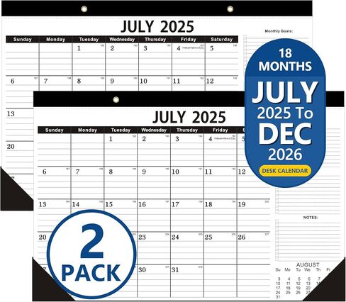 Desk Calendar 2025-2026, 2 PACK-July 2025 to Dec 2026,18 Months Calendar 2025-2026, 2026 Calendar 12x17" with Perforated Pages in Saudi Arabia