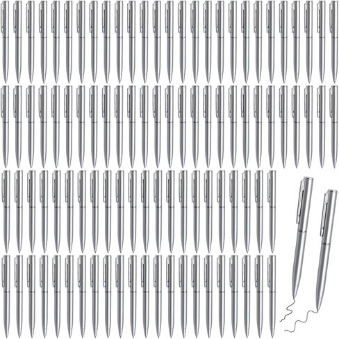 100 Pcs Small Ballpoint Pens, 4 Inch Mini Pens Bulk, for Pocket Notebooks and Notepads, Black Ink (Silver) in Kuwait