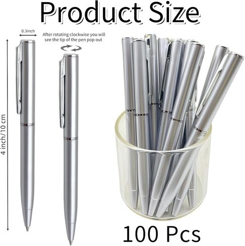 100 Pcs Small Ballpoint Pens, 4 Inch Mini Pens Bulk, for Pocket Notebooks and Notepads, Black Ink (Silver) in Kuwait