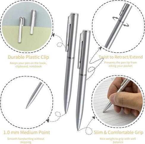 100 Pcs Small Ballpoint Pens, 4 Inch Mini Pens Bulk, for Pocket Notebooks and Notepads, Black Ink (Silver) in Kuwait