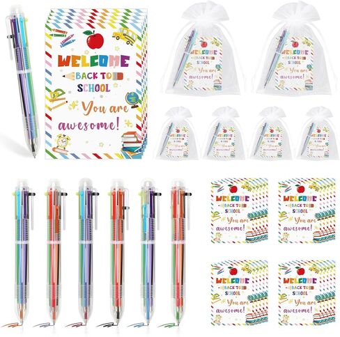 60 Sets Back to School Gifts for Students 0.5mm 6 in 1 Multicolor Ballpoint Pen Inspirational Cards with Organza Bag First Day of School Gifts Goodie Bags for Kids Classroom Reward Party Favor in Kuwait