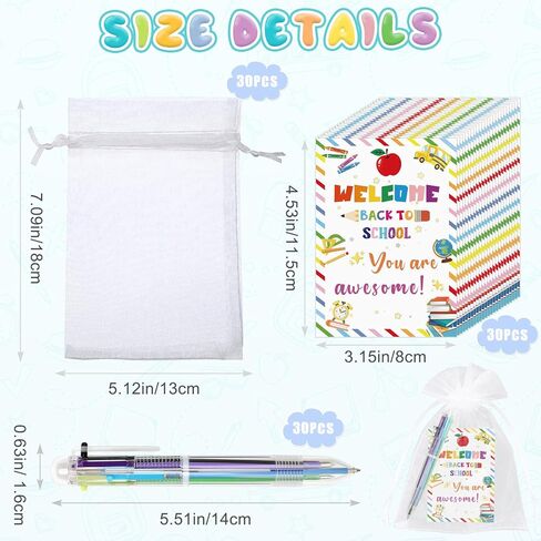 60 Sets Back to School Gifts for Students 0.5mm 6 in 1 Multicolor Ballpoint Pen Inspirational Cards with Organza Bag First Day of School Gifts Goodie Bags for Kids Classroom Reward Party Favor in Kuwait