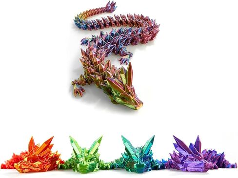 قطعتان من تنين مطبوع ثلاثي الأبعاد مقاس 30.48 سم، تنين مفصلي متعدد الألوان، تنين كريستالي، لعبة تنين تململ، ألعاب مكتب تنفيذي لديكور المنزل والمكتب (أرجواني أناناس) in Kuwait