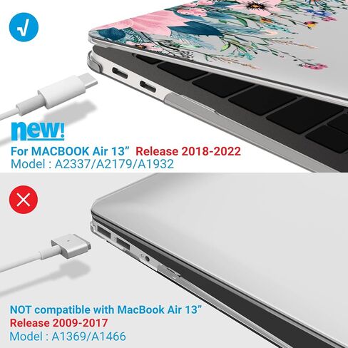 Ibenzer متوافق مع MacBook Air 13 Inch Case 2022 2021 2020 M1 A2337 A2179 A1932 ، علبة قذيفة صلبة بلاستيكية لشاشة Mac Air 13 مع معرف اللمس (2018-2022) ، Orris ، MMA-T13AFL in Kuwait