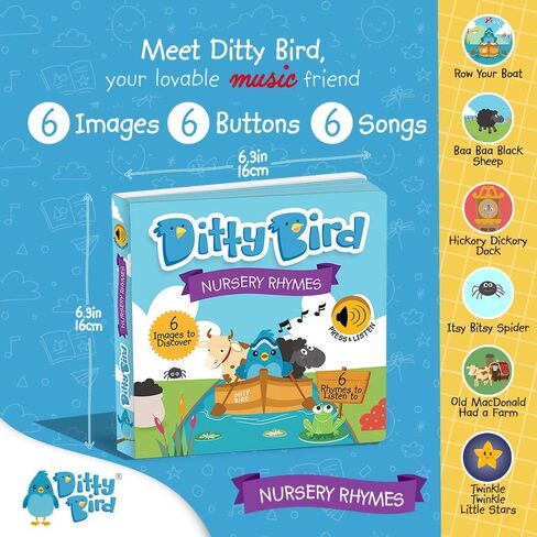Ditty Bird Musical Books for Toddlers | Fun Children's Nursery Rhyme Book | The Johny Johny, Yes Papa Book with Sound | Interactive Toddler Books For 1 Year Old to 3 Year Olds | Sturdy Baby Sound Book in Saudi Arabia