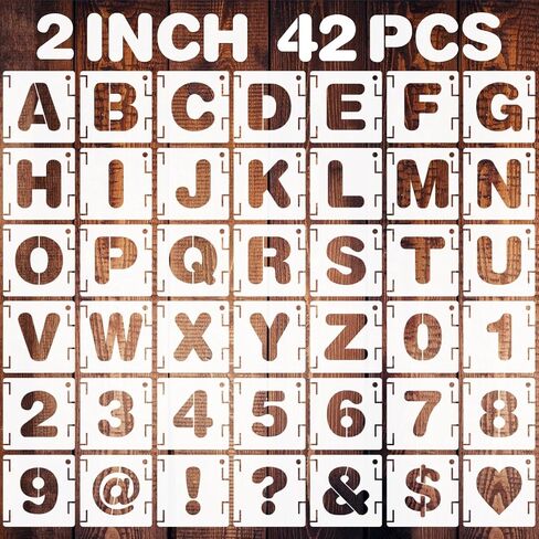 2 Inch Letter Stencils Kit, Alphabet Art Craft Stencils, 42 Pcs Reusable Letter Number Symbol Interlocking Stencils for Painting on Wood, Wall, Fabric, Rock, Sign, DIY Art Projects in Saudi Arabia