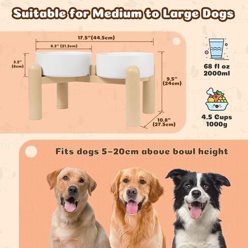 Elevated Ceramic Dog Bowl Set of 2 - Double Dishes with Non-Slip Stand - Raised Food and Water Bowls - Ideal for Small to Medium Dogs - Each Holds 2 Cups (28.75 fl oz) - Pink in Kuwait