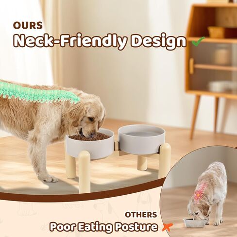 Elevated Ceramic Dog Bowl Set of 2 - Double Dishes with Non-Slip Stand - Raised Food and Water Bowls - Ideal for Small to Medium Dogs - Each Holds 2 Cups (28.75 fl oz) - Pink in Kuwait