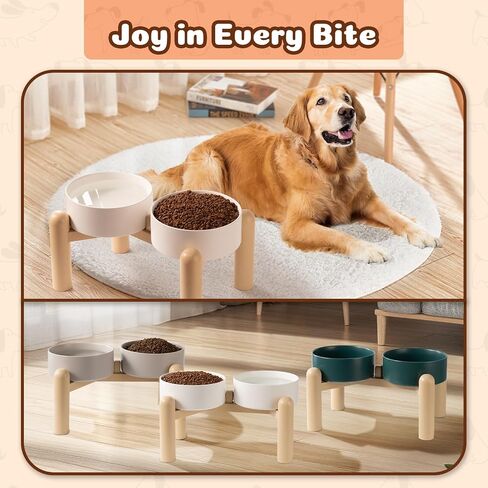 Elevated Ceramic Dog Bowl Set of 2 - Double Dishes with Non-Slip Stand - Raised Food and Water Bowls - Ideal for Small to Medium Dogs - Each Holds 2 Cups (28.75 fl oz) - Pink in Kuwait