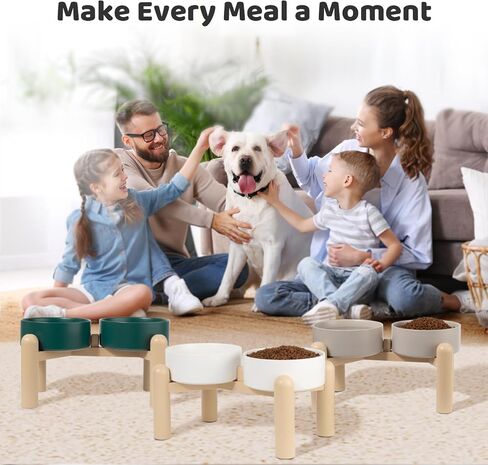 Elevated Ceramic Dog Bowl Set of 2 - Double Dishes with Non-Slip Stand - Raised Food and Water Bowls - Ideal for Small to Medium Dogs - Each Holds 2 Cups (28.75 fl oz) - Pink in Kuwait