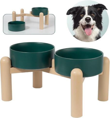 Elevated Ceramic Dog Bowl Set of 2 - Double Dishes with Non-Slip Stand - Raised Food and Water Bowls - Ideal for Small to Medium Dogs - Each Holds 2 Cups (28.75 fl oz) - Pink in Kuwait
