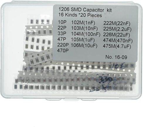 16 values x 20 Pieces, total 320 Pieces,0603 SMD Capacitor Assorted kit 10P-226M MLCC Multilayer Ceramic Chip Capacitors in Kuwait