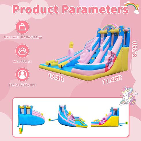 Culaluva شريحة مياه قابلة للنفخ: 6 في 1 تفجير منزل ترتد للأطفال 3-12 - تسلق حائط سباحة البليار in Kuwait