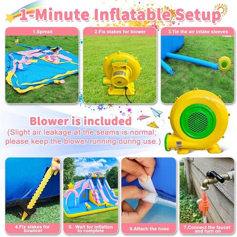 Culaluva شريحة مياه قابلة للنفخ: 6 في 1 تفجير منزل ترتد للأطفال 3-12 - تسلق حائط سباحة البليار in Kuwait